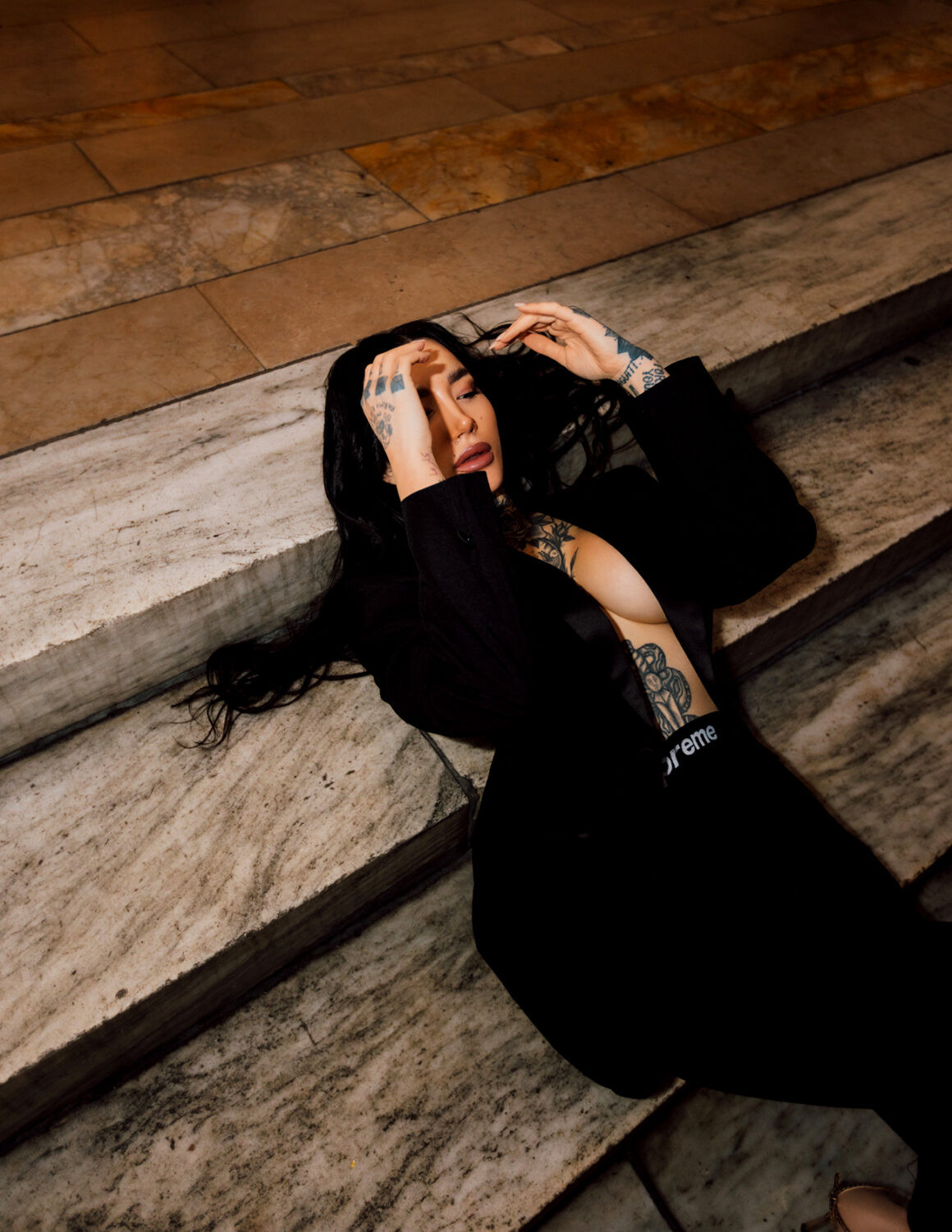 Confident tattoo model Lucrezia with a dream to blend fashion and criminology careers