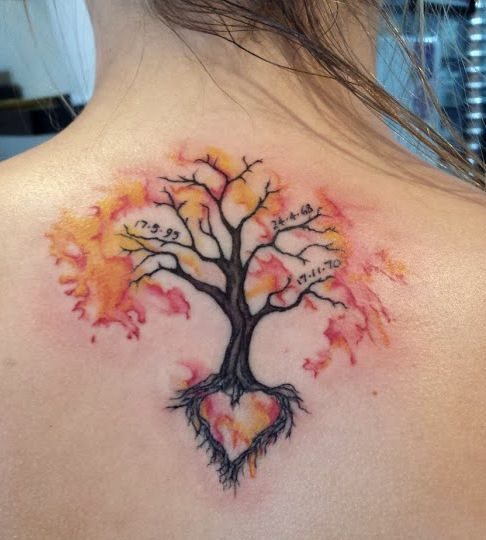 Colored Family Tree Tattoo