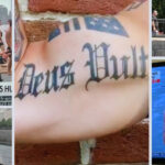 Pete Hegseth's tattoos, including the Crusader cross on his chest and “Deus Vult” on his bicep.