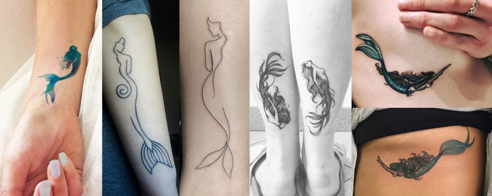 Minimalist mermaid tattoo outline, featuring simple lines and shapes, for a subtle and elegant design.