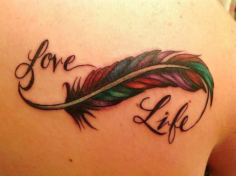 tattoo of a feather reads