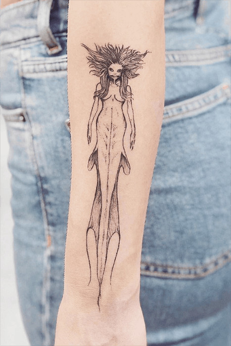 Mermaid from the Black Lake tattoo, a unique and mythical creature inspired by Harry Potter lore