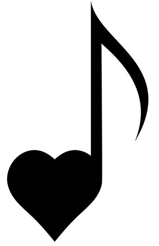 Simple music note heart tattoo design for beginners, practicing combined shapes