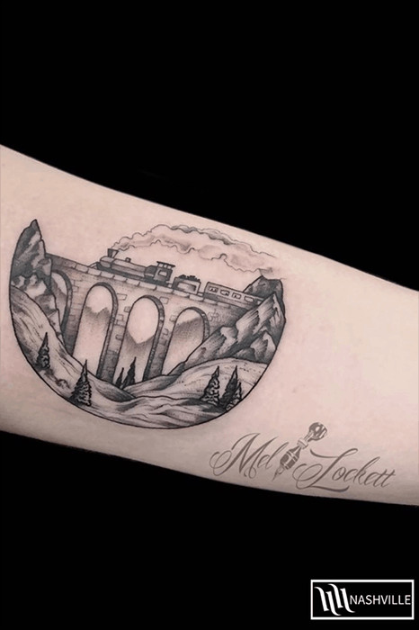 Hogwarts Express train tattoo, symbolizing the journey to magic and adventure in Harry Potter