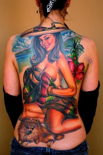 Compilation of female pin-up tattoos to inspire readers interested in getting a pin-up tattoo.