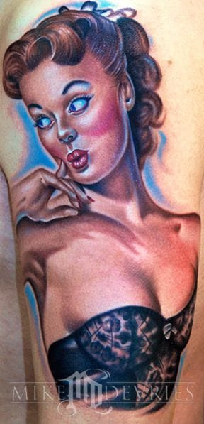 Collection of female pin-up tattoos emphasizing the diversity and creativity within the pin-up tattoo genre.