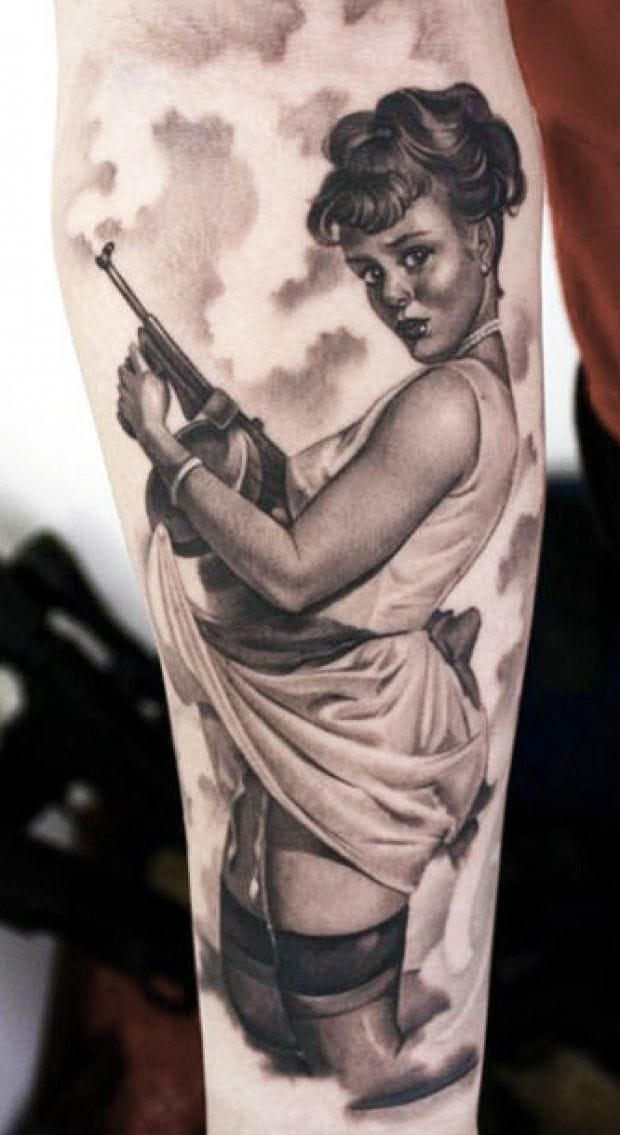 Assortment of female pin-up tattoos demonstrating the range and appeal of pin-up tattoo art.