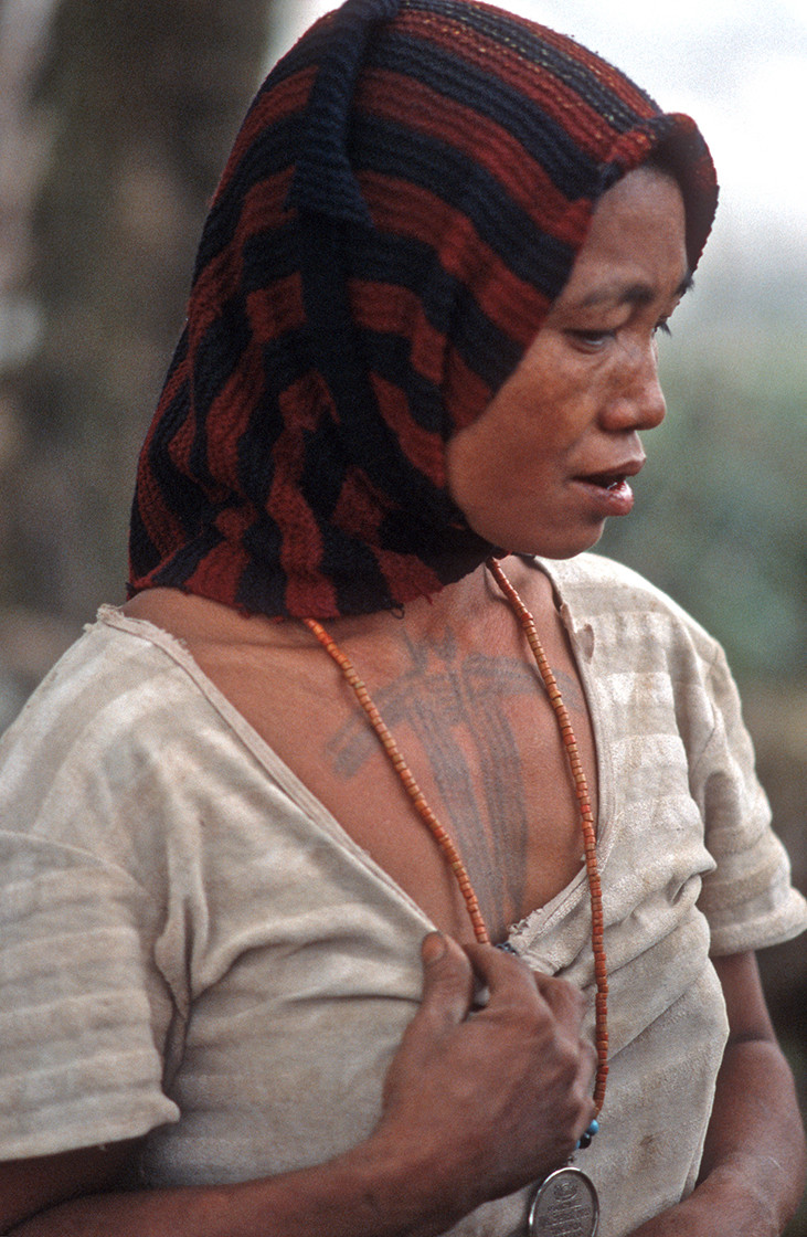 Wancho woman with chest tattoo, given after marriage