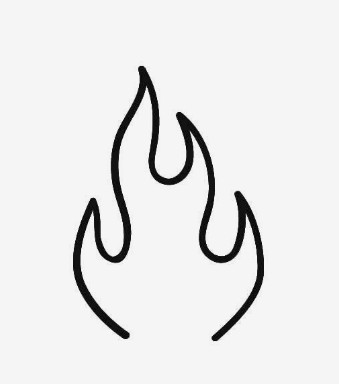 Simple small flame tattoo design with irregular lines, effective for beginner outlining practice and fluidity.