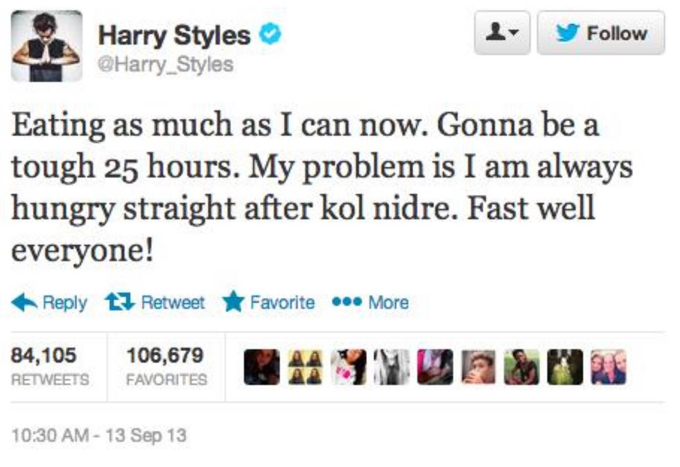 Harry Styles Yom Kippur tweet