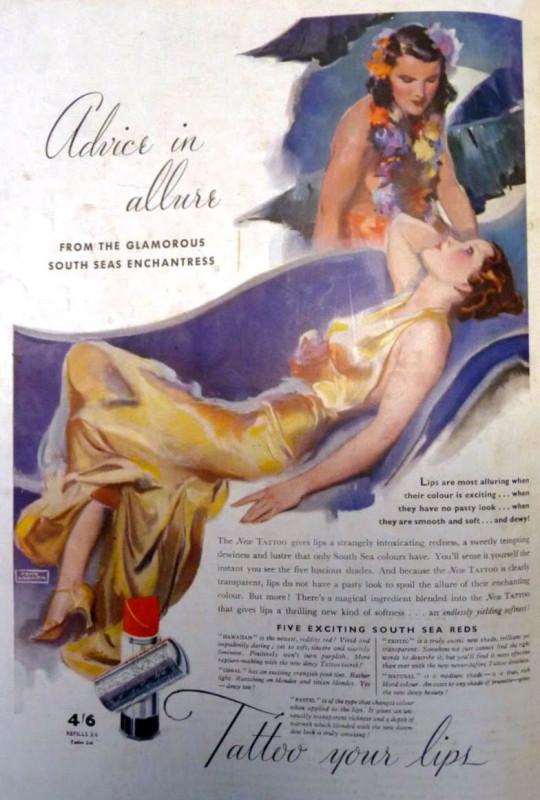 1937 Tattoo advertisement by LaGatta, maintaining the brand's racist and culturally insensitive approach