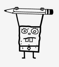 Simple flat line SpongeBob SquarePants tattoo design, easy cartoon tattoo practice for beginners.