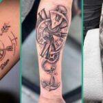 Compass and clock (L), Anchor clock (C), and Eye clock tattoos (R)