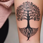 A woman with a feminine tree of life tattoo design on her arm