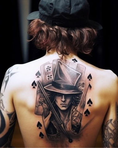 Ace back tattoo featuring a detailed ace of spades card design on the back