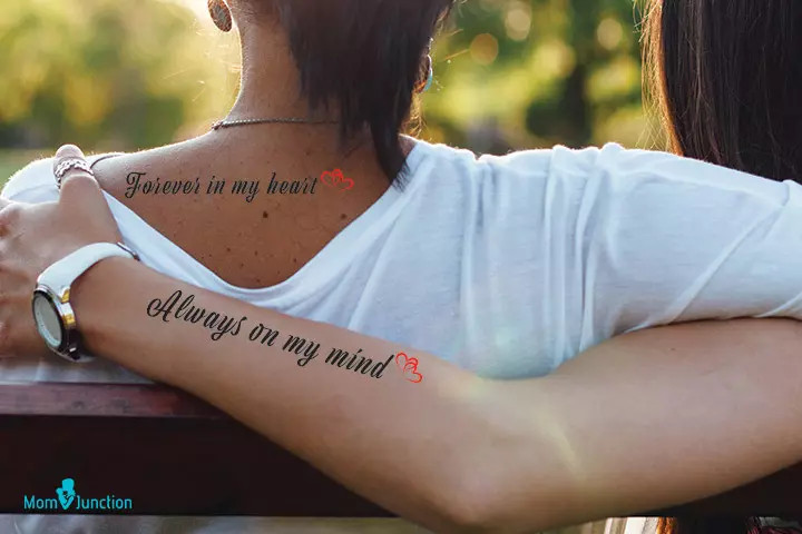 Always on my mind forever in my heart mother-daughter tattoo, expressing eternal love