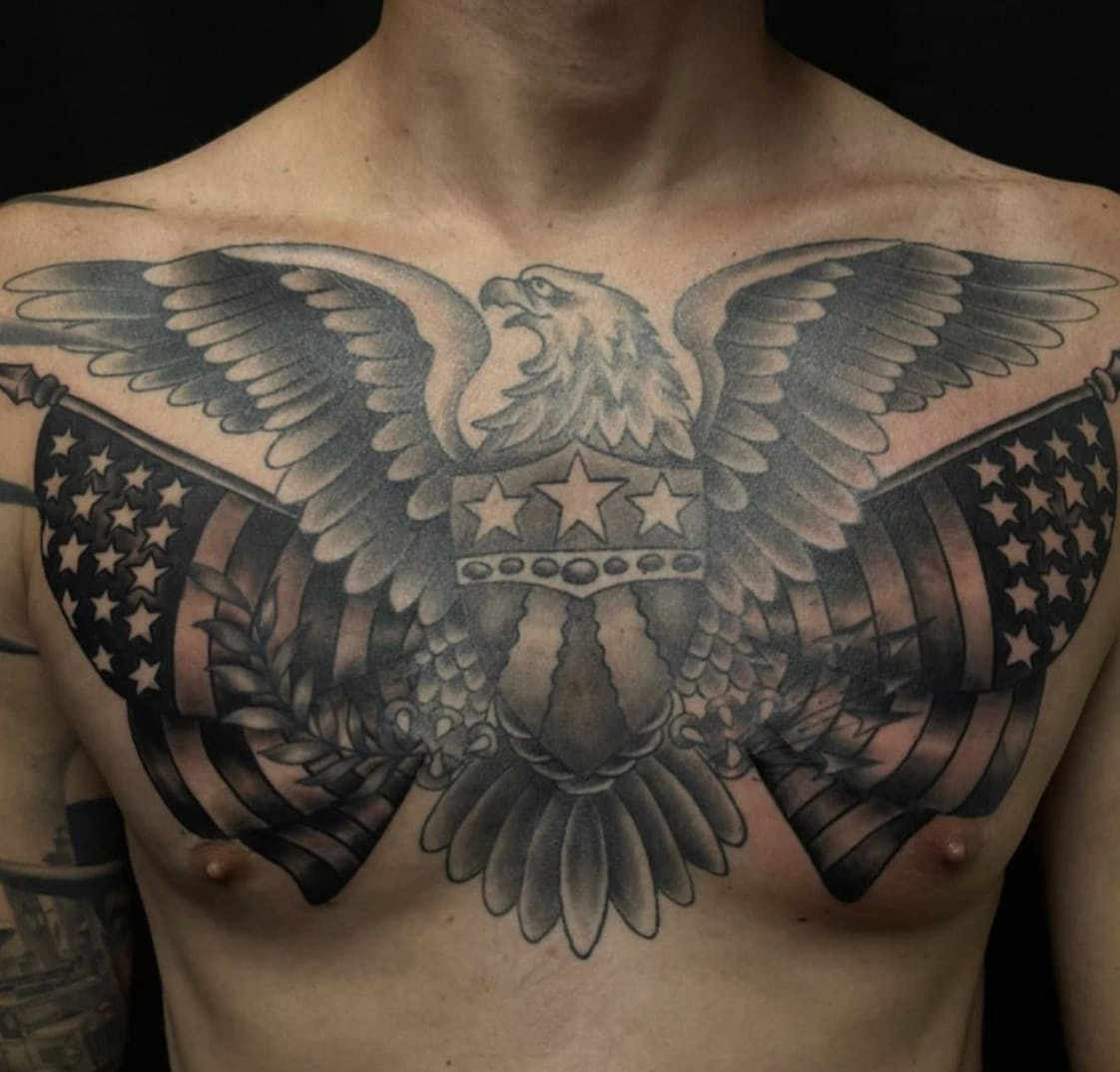 American Flag Chest Tattoo