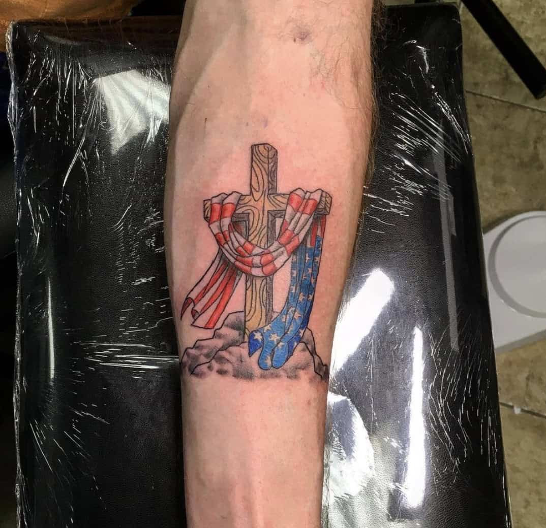 American Flag Cross Tattoo