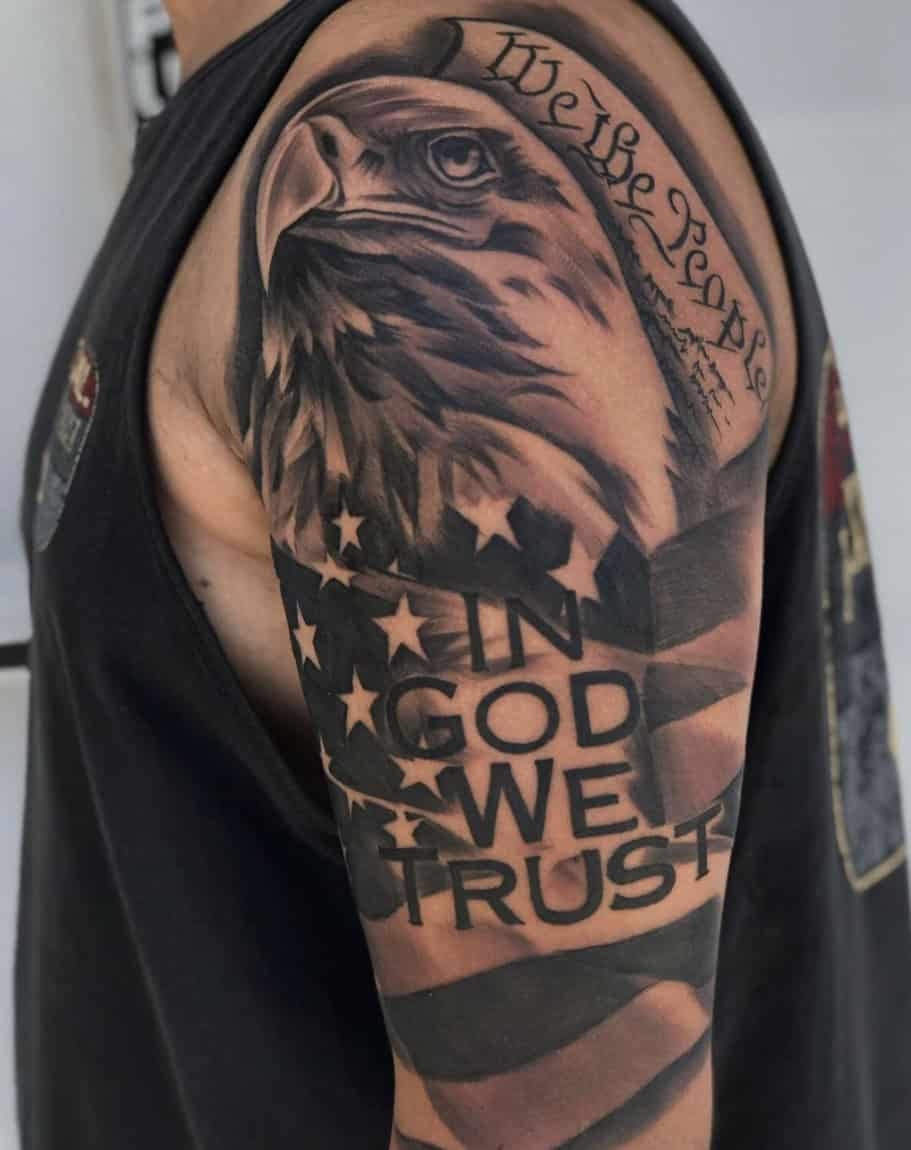 American Flag Shoulder Tattoo