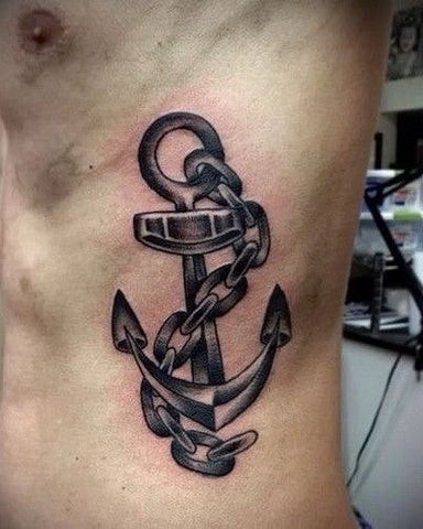 Anchor Tattoo on Rib Men