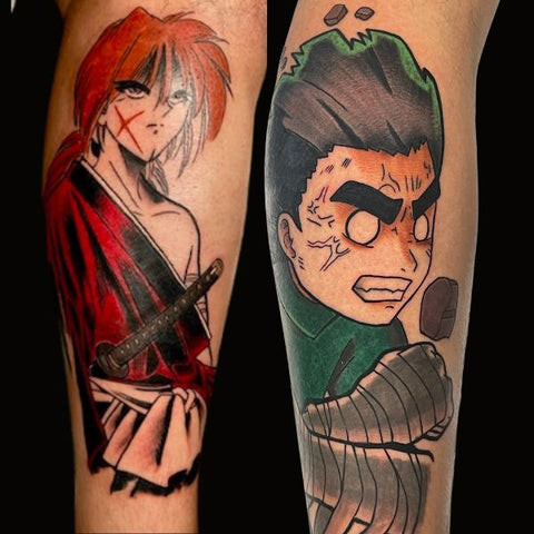 Anime Tattoo Style with Vibrant Colors and Dynamic Lines