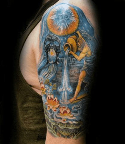 Water bearer painting style Aquarius tattoo for men