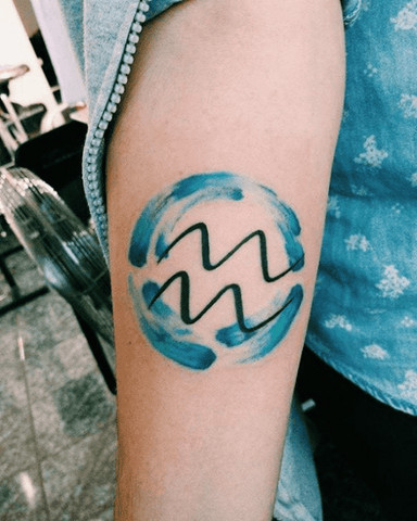 Aquarius symbol and water flow tattoo