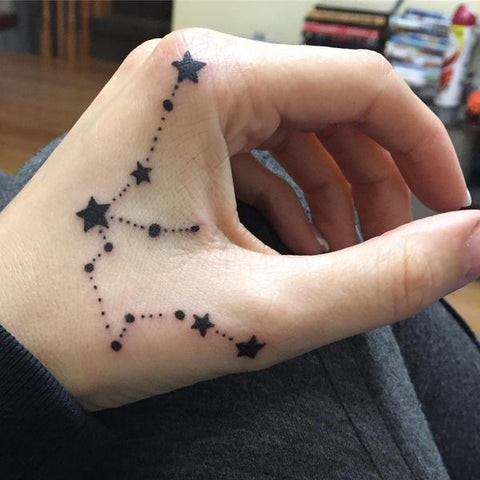 Aquarius constellation tattoo on a man's hand