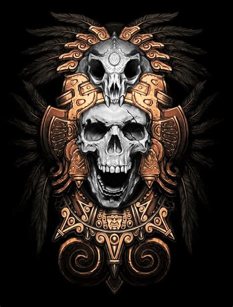 Striking Aztec Skull Tattoo Design