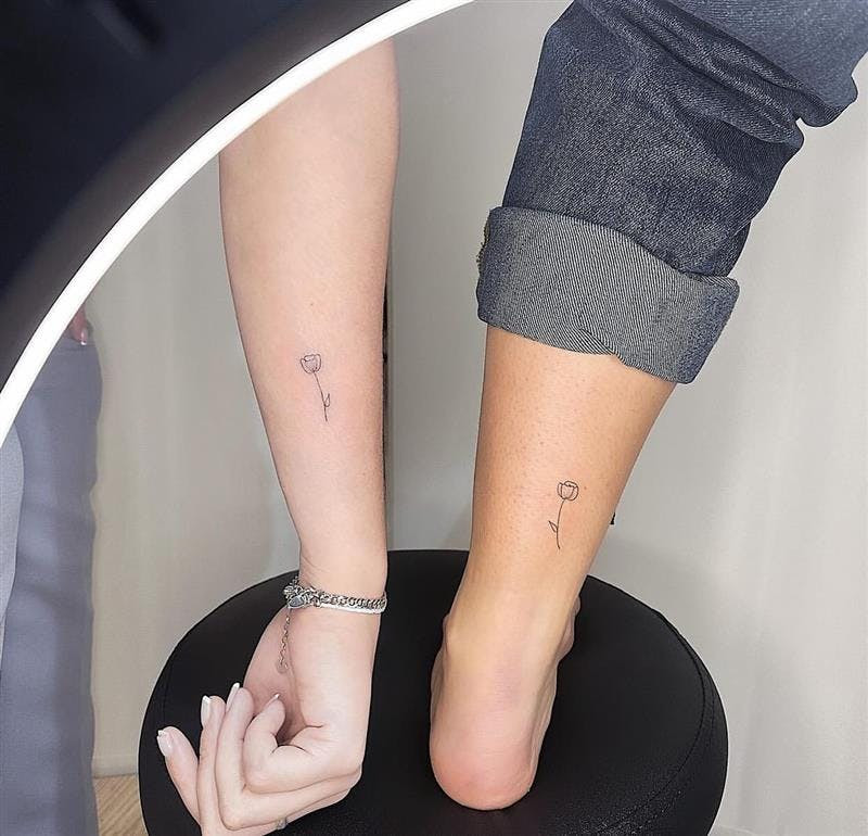 Matching ankle and wrist tattoos for couples