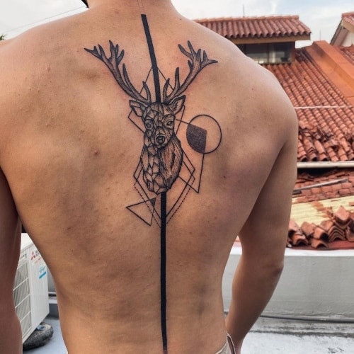 Two back tattoos on men, one with a full back tattoo and another with an upper back design.