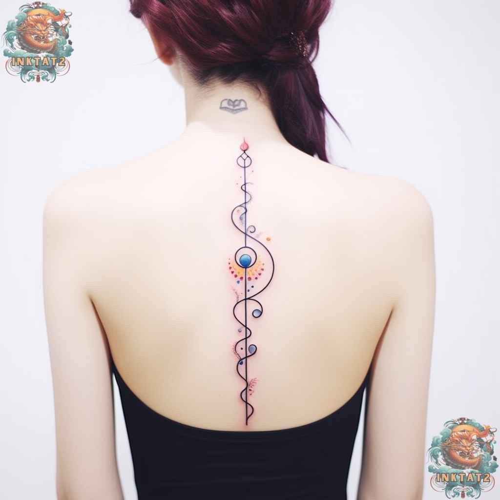 Feminine script lettering tattoo along the spine, a sensual and empowering baddie tattoo idea.