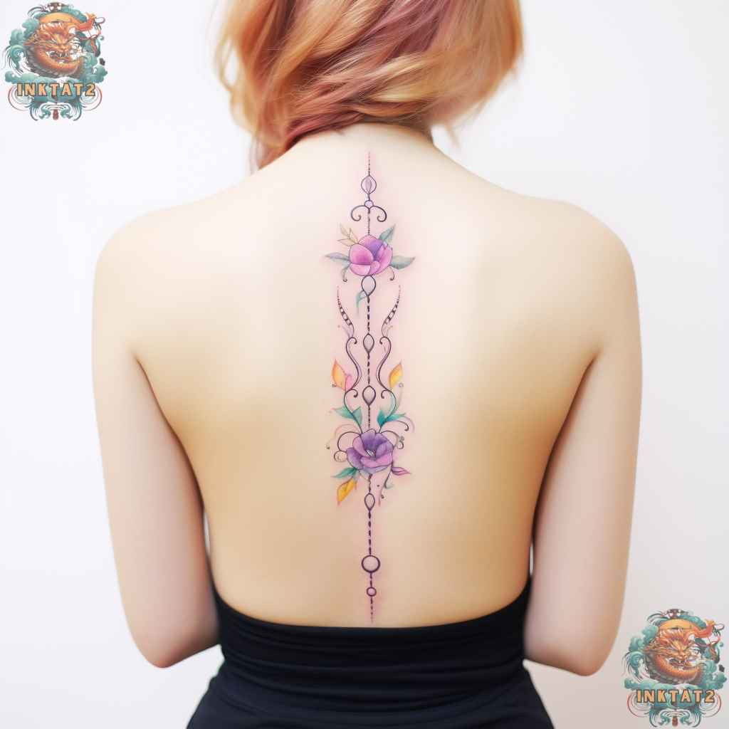 Delicate cherry blossom spine tattoo, representing ephemeral beauty within baddie tattoo trends.