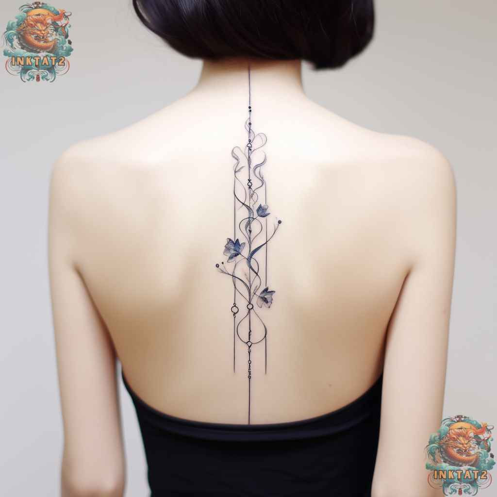 Elegant vine tattoo gracefully adorning a woman's spine, a popular baddie tattoo choice.