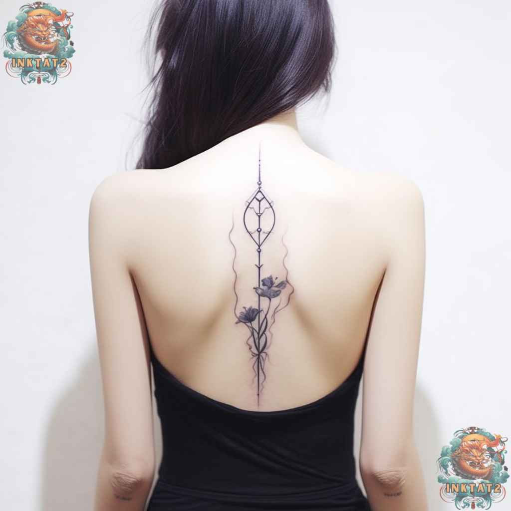 Dramatic blackwork spine tattoo, showcasing the boldness and confidence of baddie women's tattoo choices.