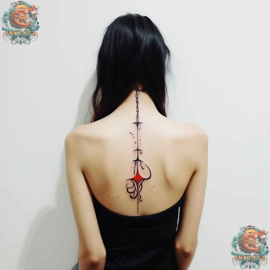 Abstract line spine tattoo, a modern and artistic baddie tattoo style.