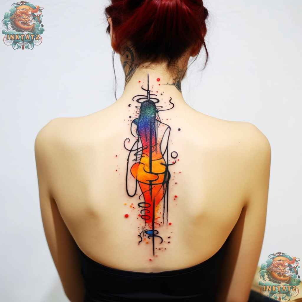Geometric line spine tattoo, a minimalist and modern baddie design choice.
