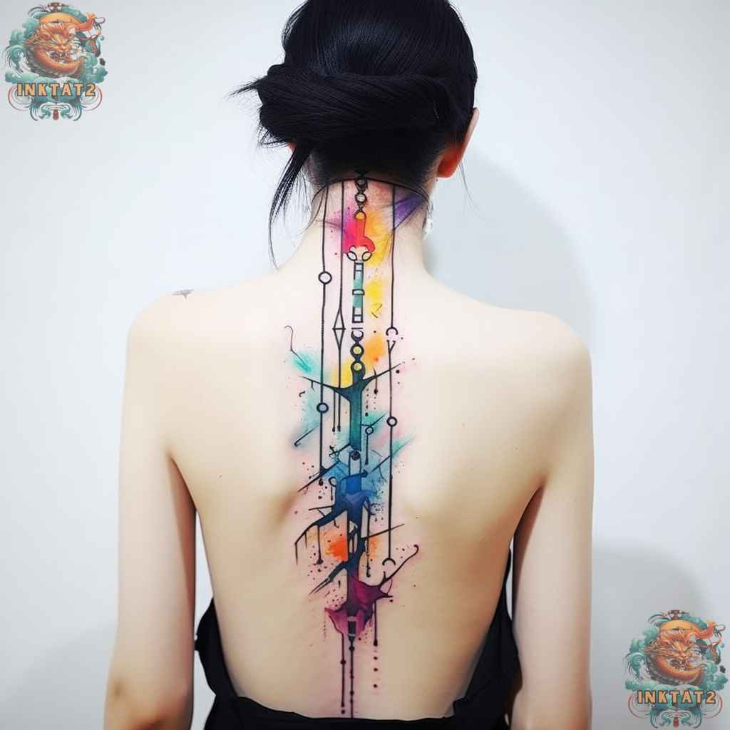 Dotwork spine tattoo, showcasing intricate detail and baddie artistic style.