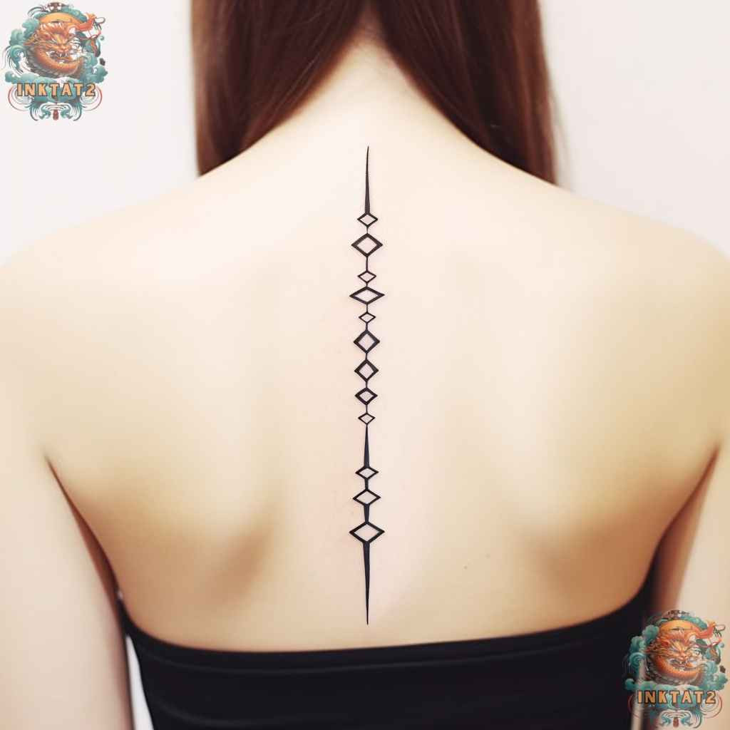Minimalist floral line spine tattoo, a delicate and elegant baddie tattoo.