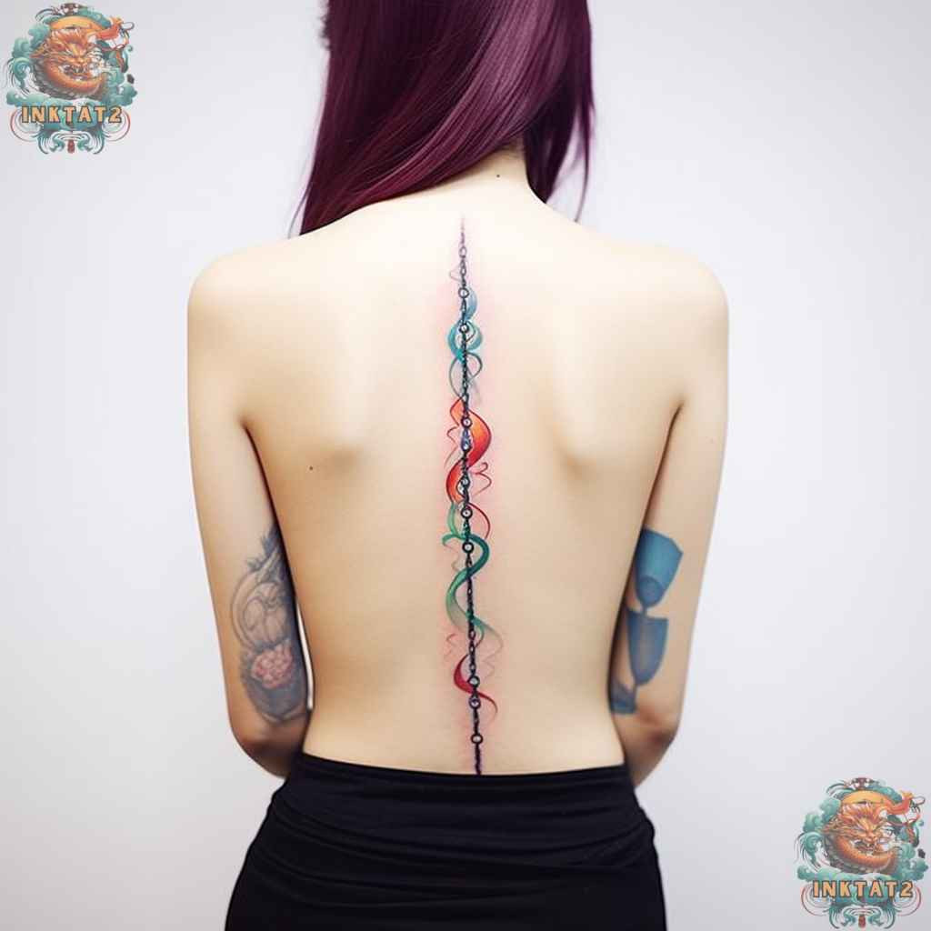 Ornamental spine tattoo, showcasing elaborate detail and baddie sophistication.
