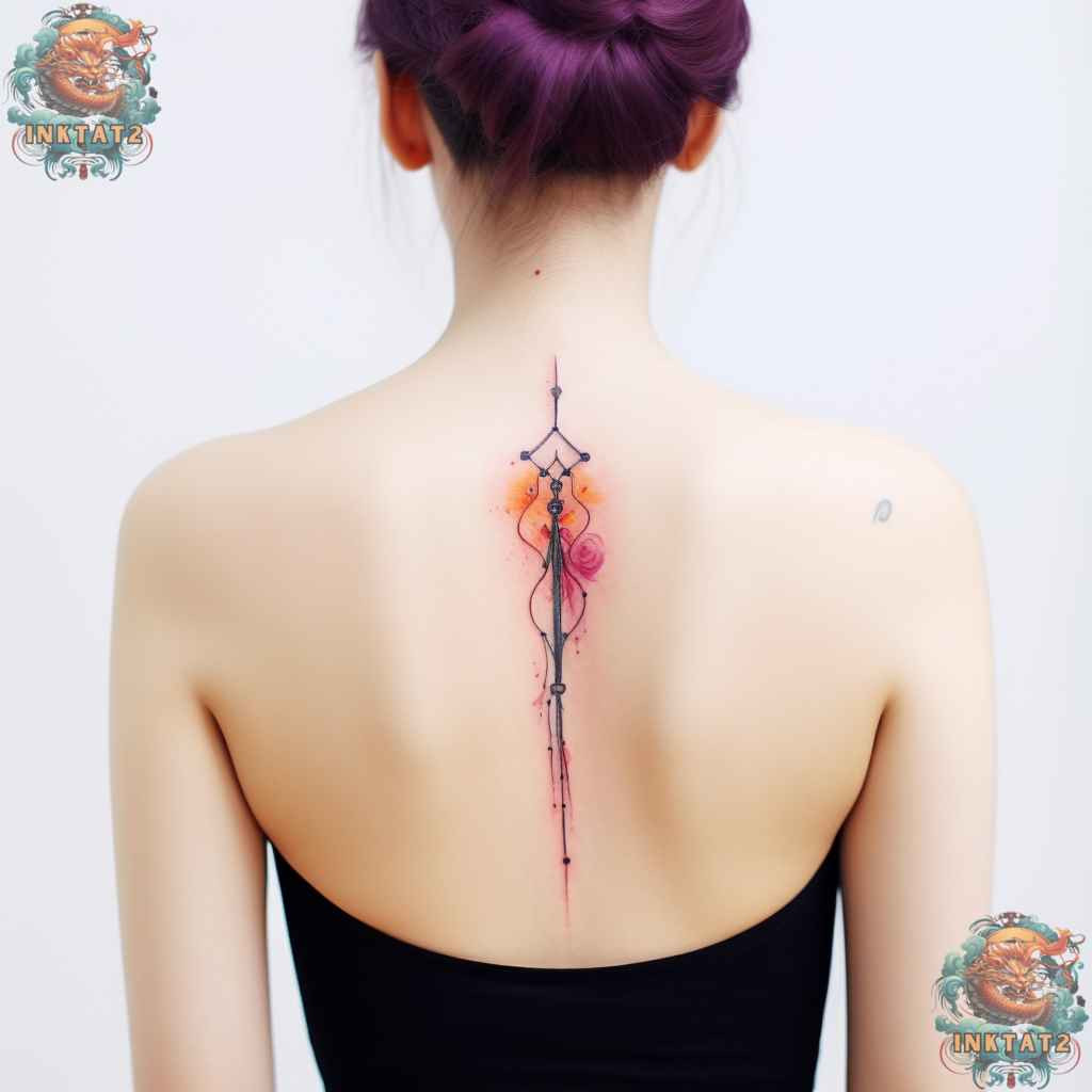 Abstract floral spine tattoo, a unique and artistic baddie feminine tattoo.