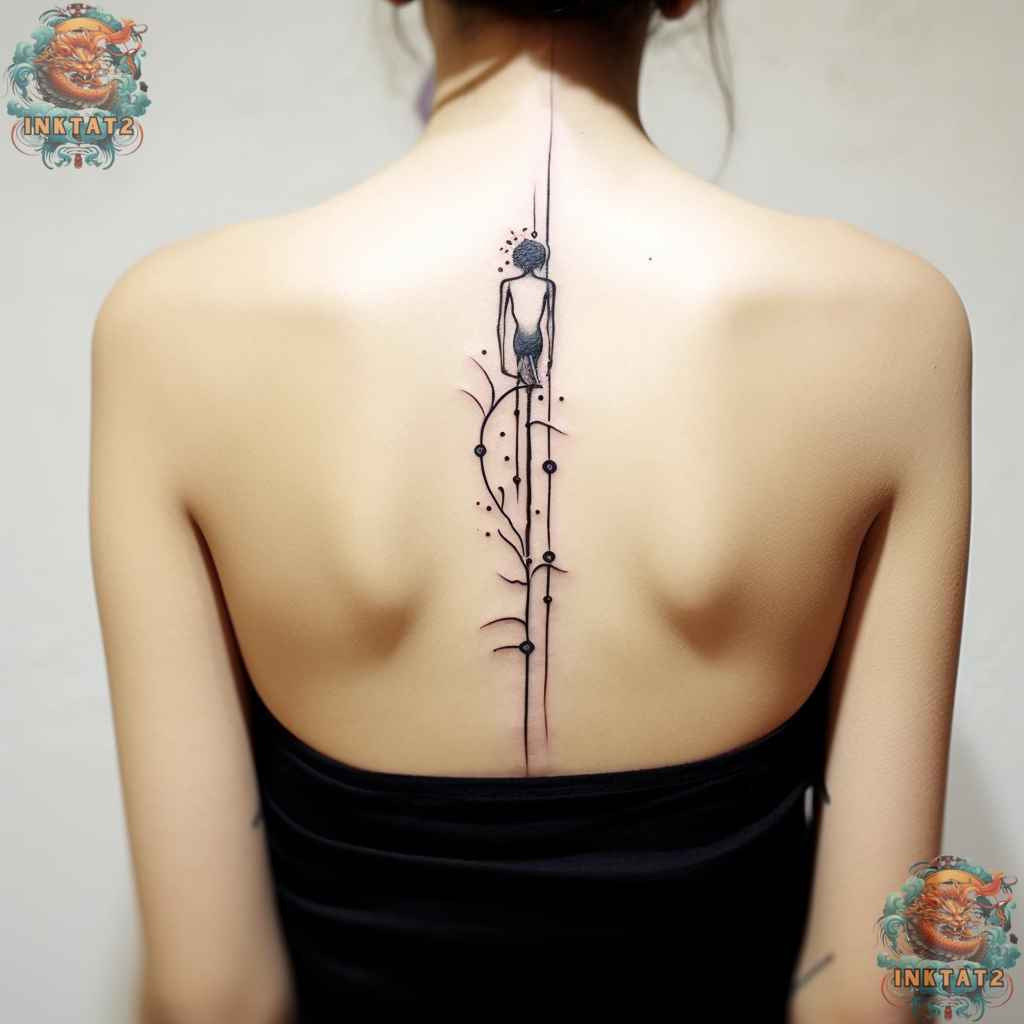 Abstract snake spine tattoo, a modern and stylized take on baddie snake symbolism.