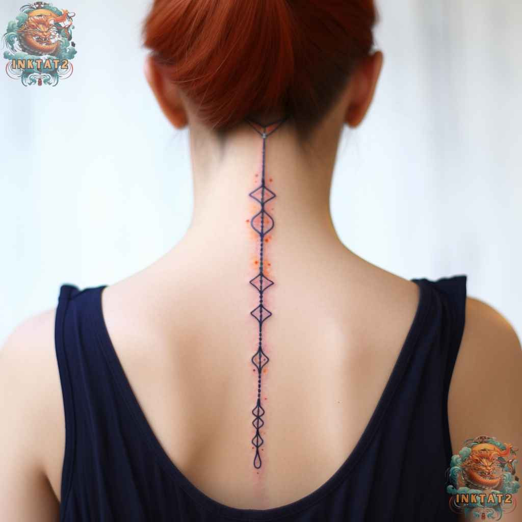 Geometric and abstract spine tattoo, a modern and edgy baddie tattoo style.