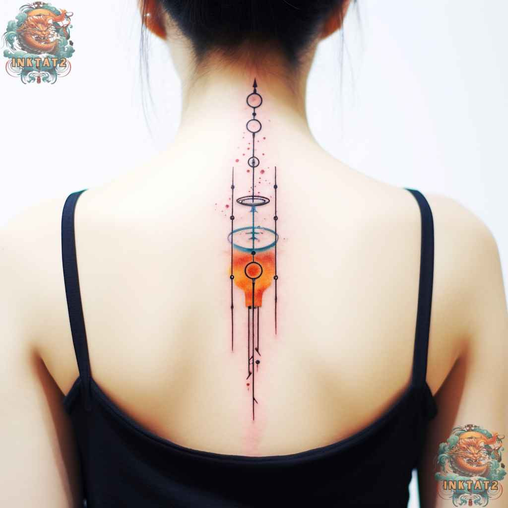 Minimalist geometric spine tattoo, a subtle yet impactful baddie tattoo choice.