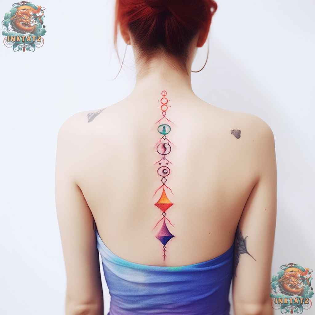 Bold tribal spine tattoo, representing heritage and strength in baddie tattoo art.