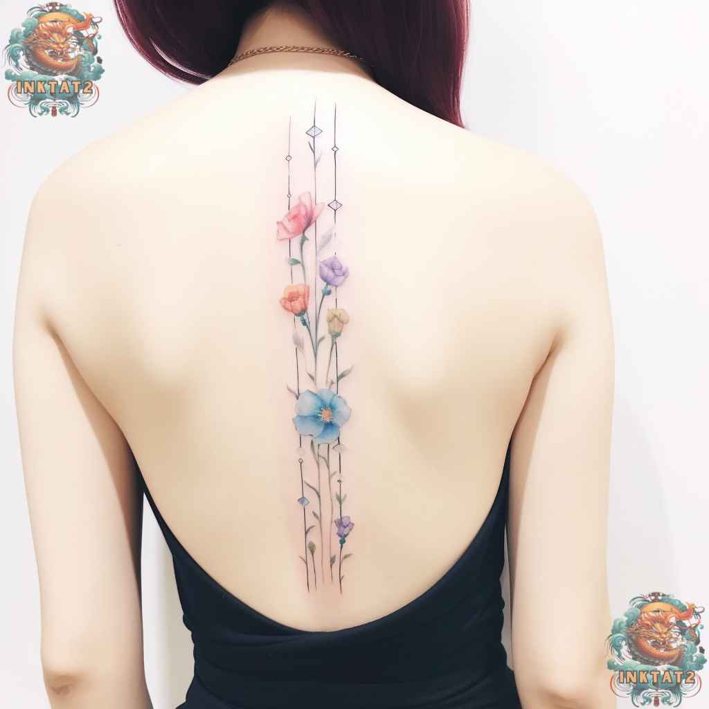 Elegant script spine tattoo, featuring a powerful quote in baddie style lettering.