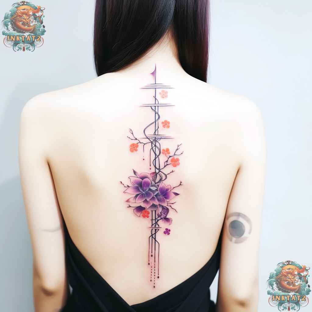 Abstract dragon spine tattoo, a modern and artistic take on baddie tattoo symbolism.