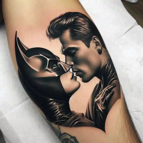 Realistic Batman and Catwoman tattoo design