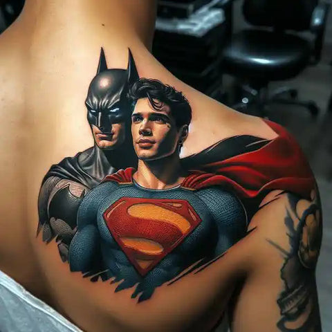 Batman and Superman clash tattoo