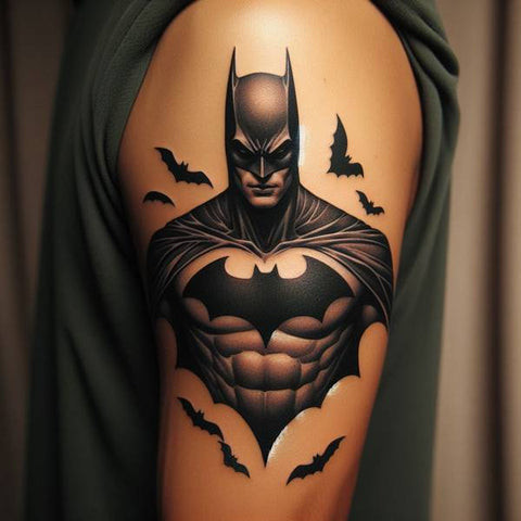 Batman arm tattoo with bat logo